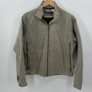 KUHL Jacket Woman's L Tan Canvas Coat Outdoor Work Burr Lined Patina Dye Moto
